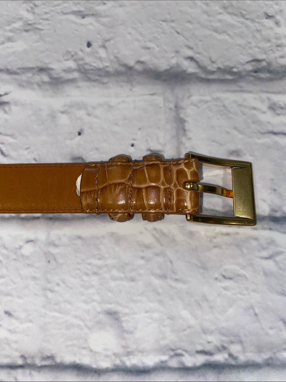 Lauren Ralph Lauren Croc-Embossed Leather Belt with Gold Buckle Tan Size L - Picture 9 of 13